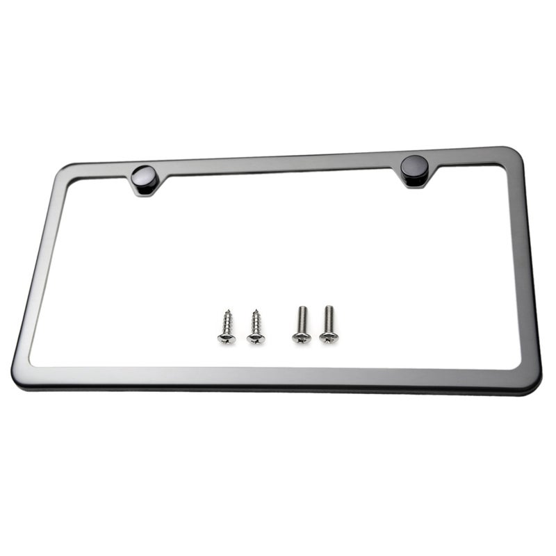 LFPartS Slim Style Polished Stainless Steel License Plate Frame Gunmetal Black Finish - Image 1